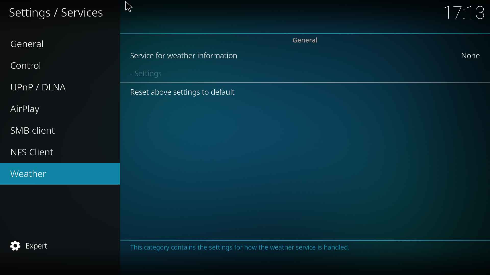 Step 1: Access the Weather Settings page as shown in the image. Select Service for weather information