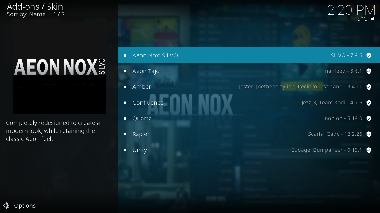 Step 4: Select the add-on you want to install, in this case the skin Aeon Nox.