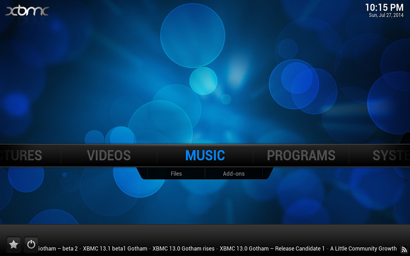 All done!: Once started you are on XBMC home menu just like on any other platform.