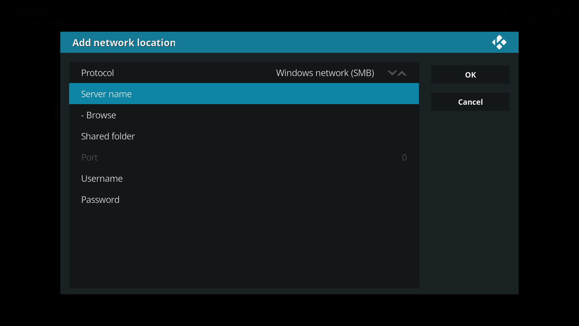 Image 2- In the new window select the correct Protocol for your Network Share, then select Server Name.