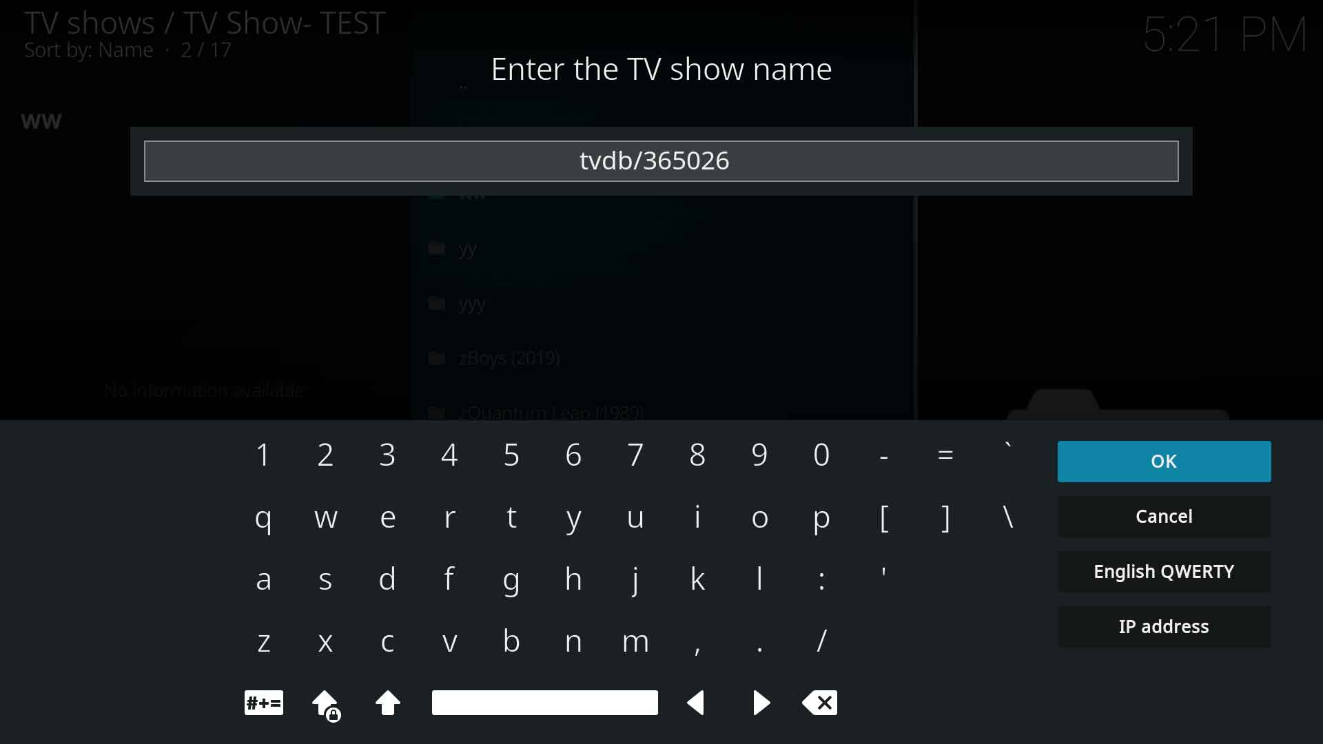 Image 3- If using the TVDB ID, enter it as shown using the tvdb/ prefix