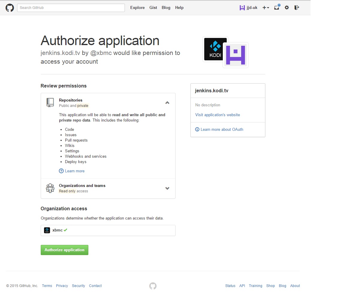 Step 4: You should be presented with the Authorize application screen, select "Authorize application"