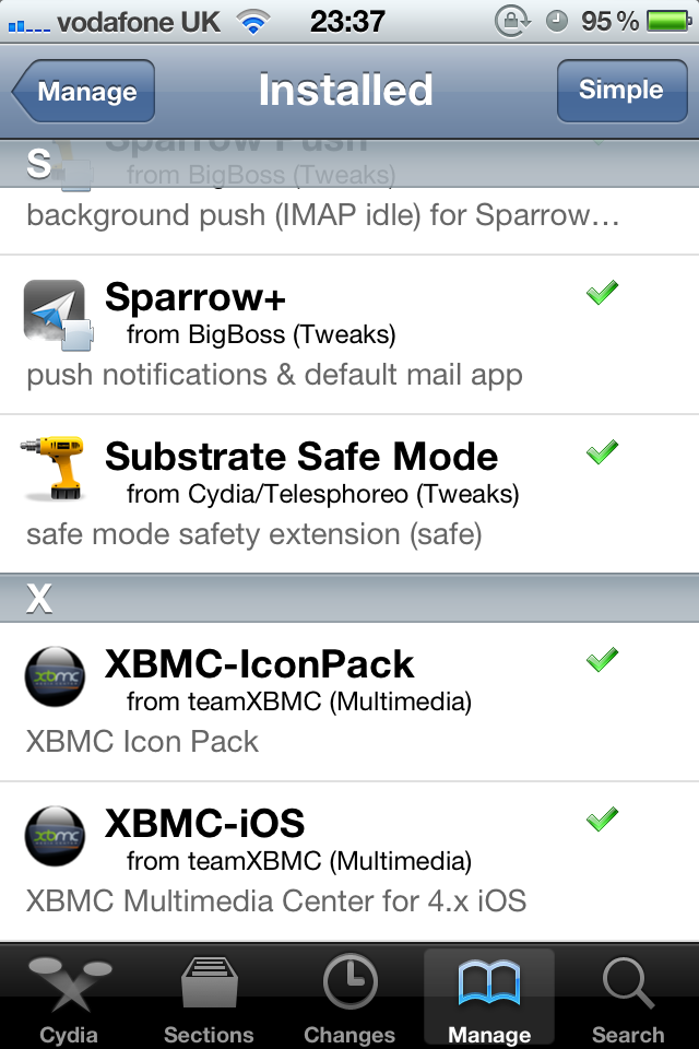 Step 3: Find and tap XBMC-iOS in the list of installed packages.