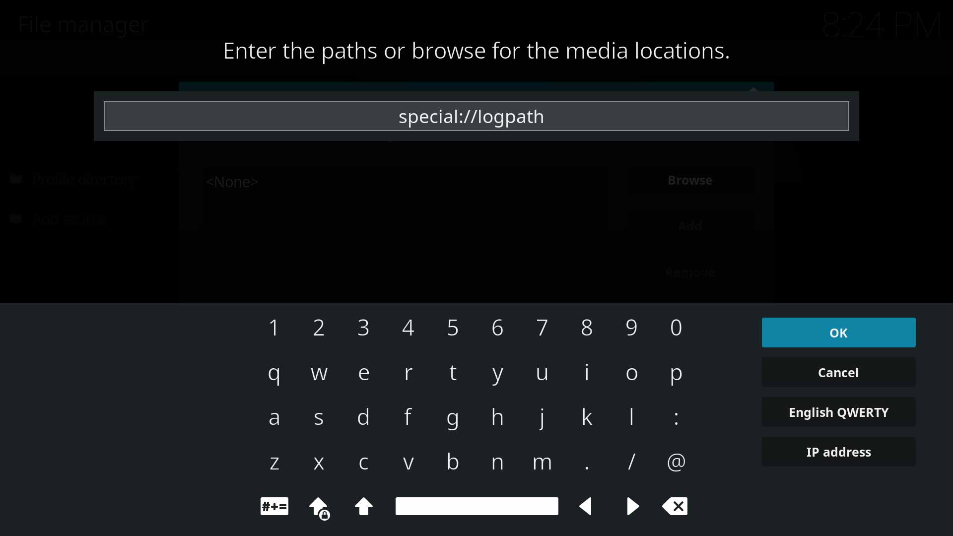 ↑ Step 4: Type in special://logpath and then press Ok.