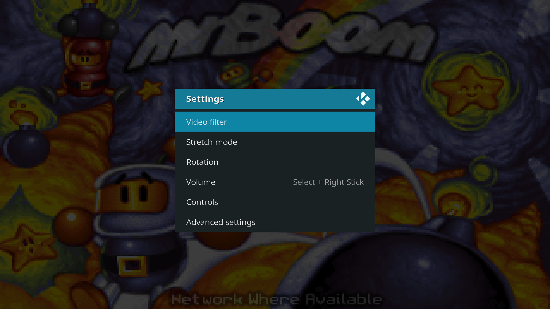 The game settings menu