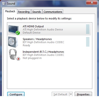 Step 3: Set the audio device to be used for XBMC audio as the default device,