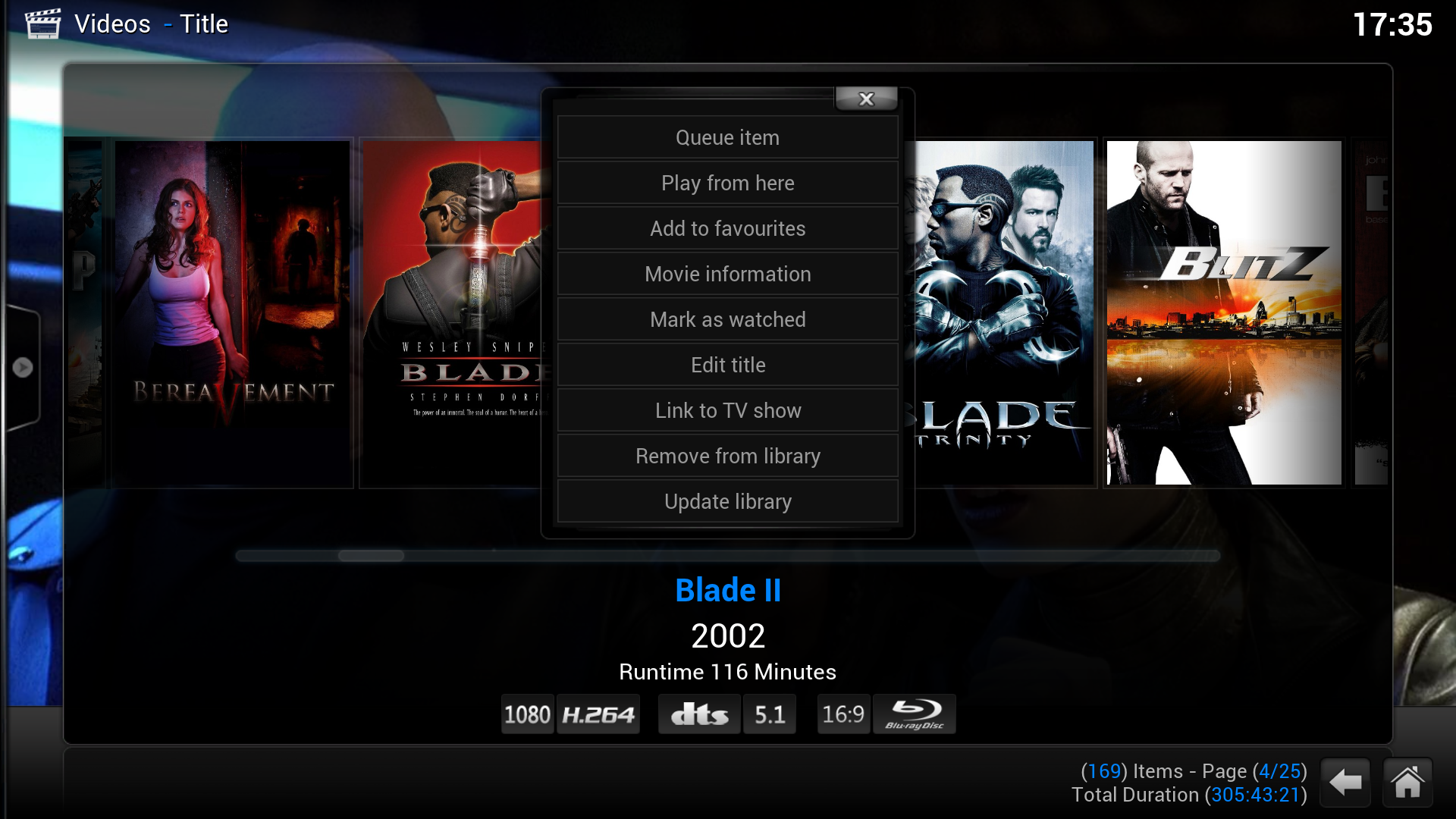 The context menu in the Movie library.