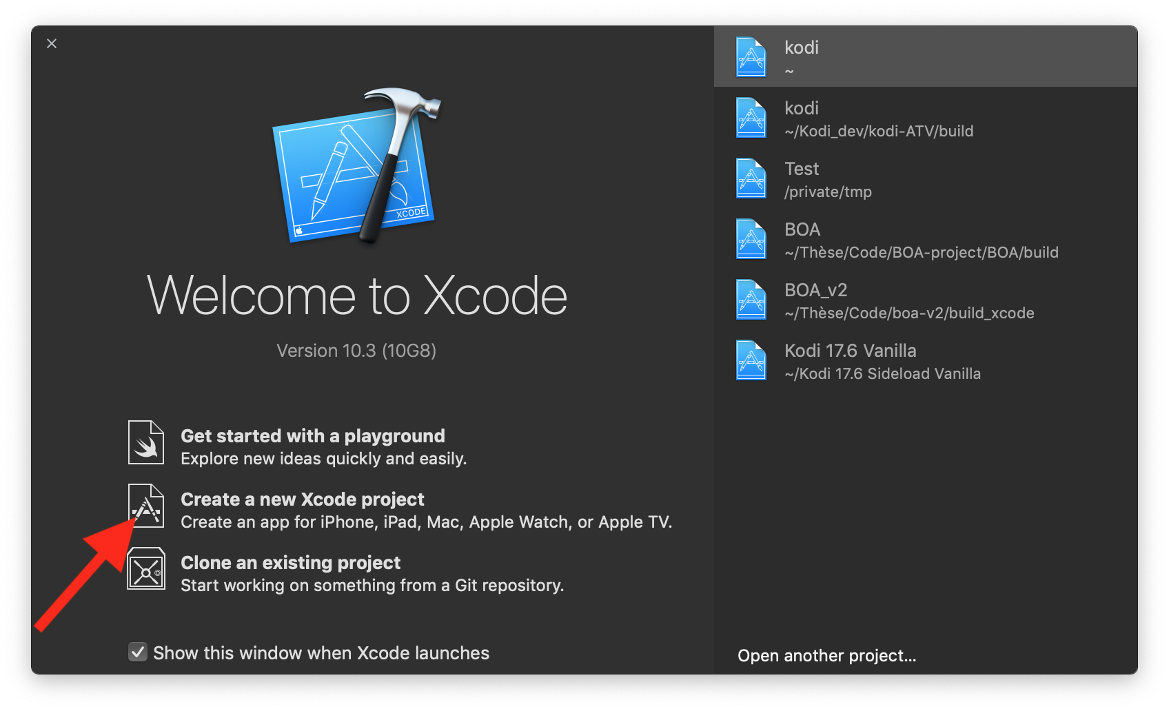 Step 1: Open Xcode and click on "Create a new Xcode project".