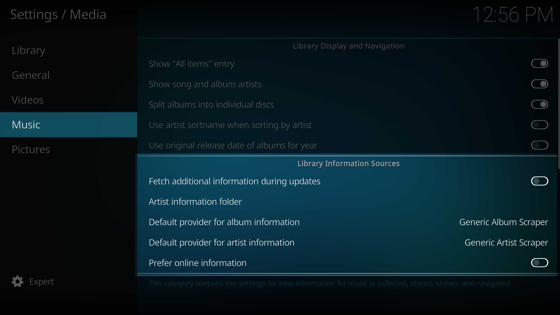 Step 1 - Change album and artist scrapers through the Kodi System Settings using Default provider for album information and Default provider for artist information