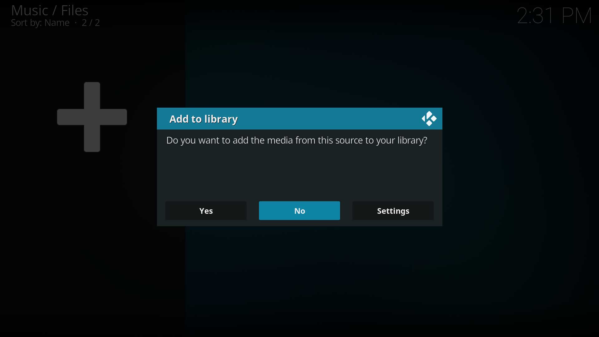Step 6: You will now be asked if you wish to add your media source to the library. If you do, then select Yes, if you do not, then select No. By selecting No you will only have the option of accessing your media though the Music file browser