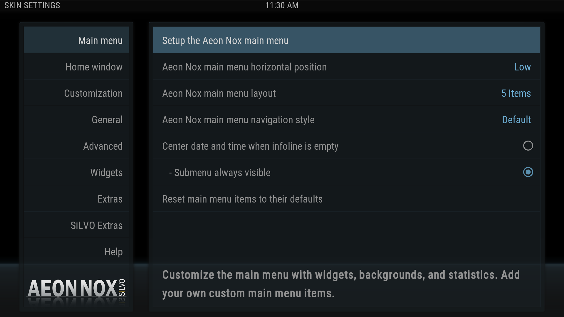 18. In the next screen, click on Setup the Aeon Nox main menu