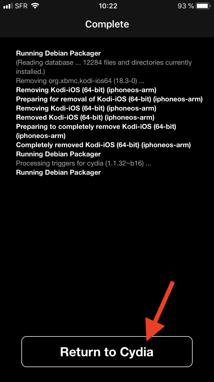 Step 7: Wait until "Return to Cydia" button appears and touch it.