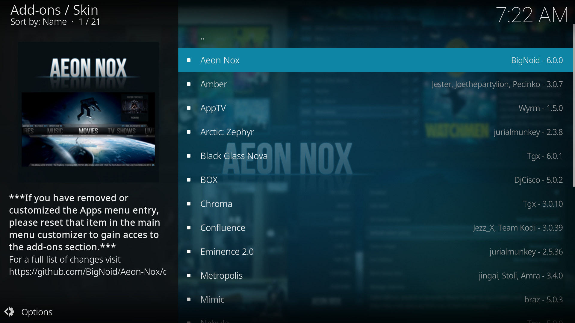 Step 4: Select the add-on you want to install, in this case the skin Aeon Nox.