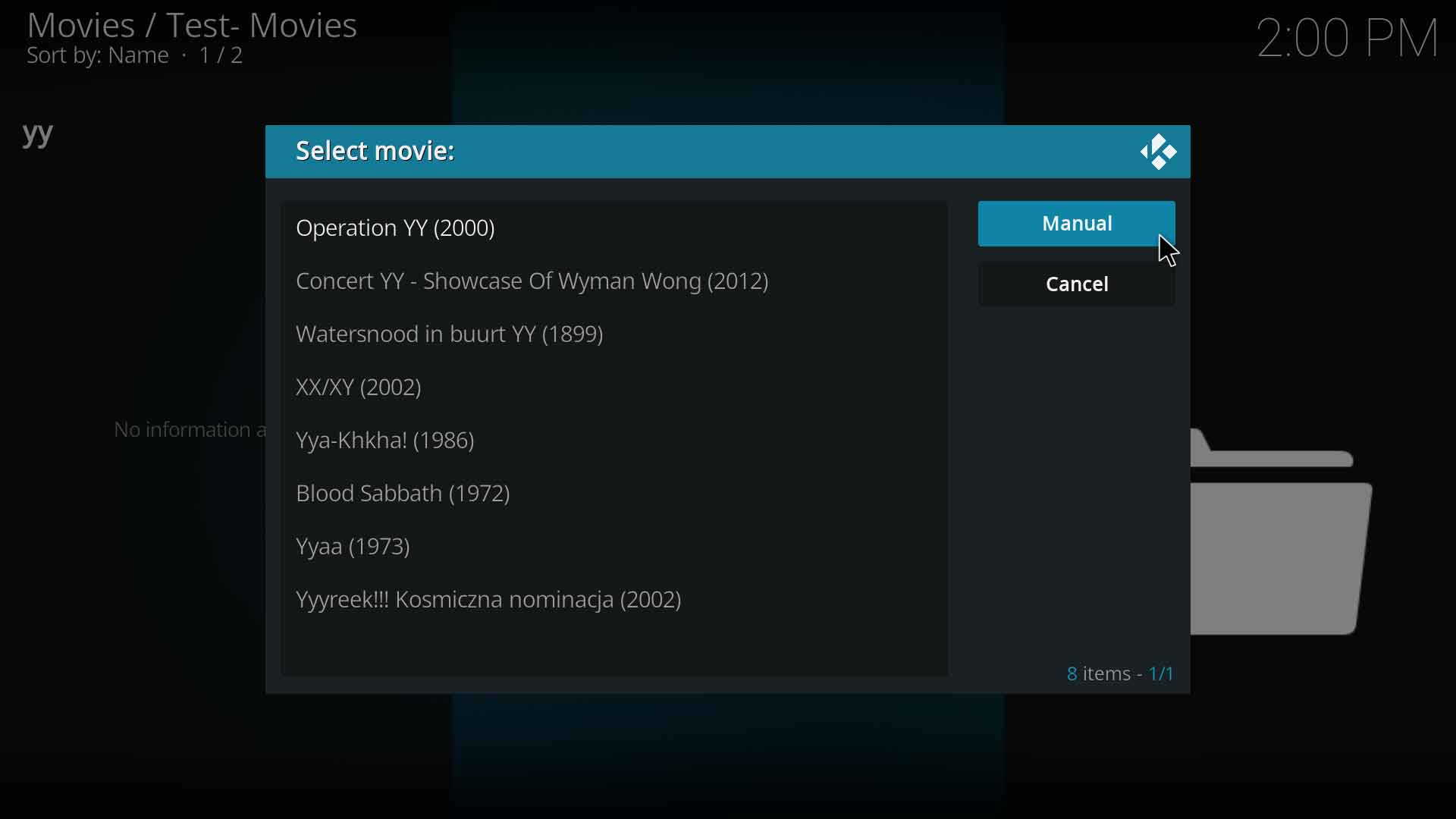 Image 1- If the correct movie is not in the list, select Manual