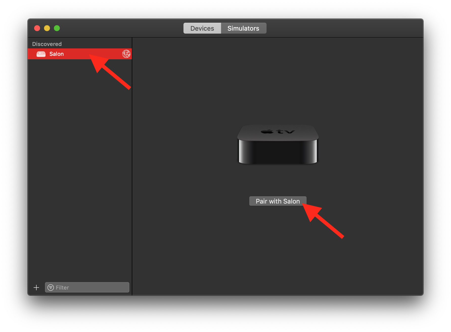 Step 6: Select your Apple TV on the left panel and click "Pair".