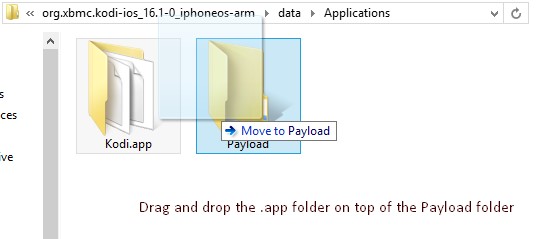 Step 6: Now simply drag the Kodi.app folder and drop it on top of the Payload folder. In other words, copy kodi.app and paste it inside Payload folder.