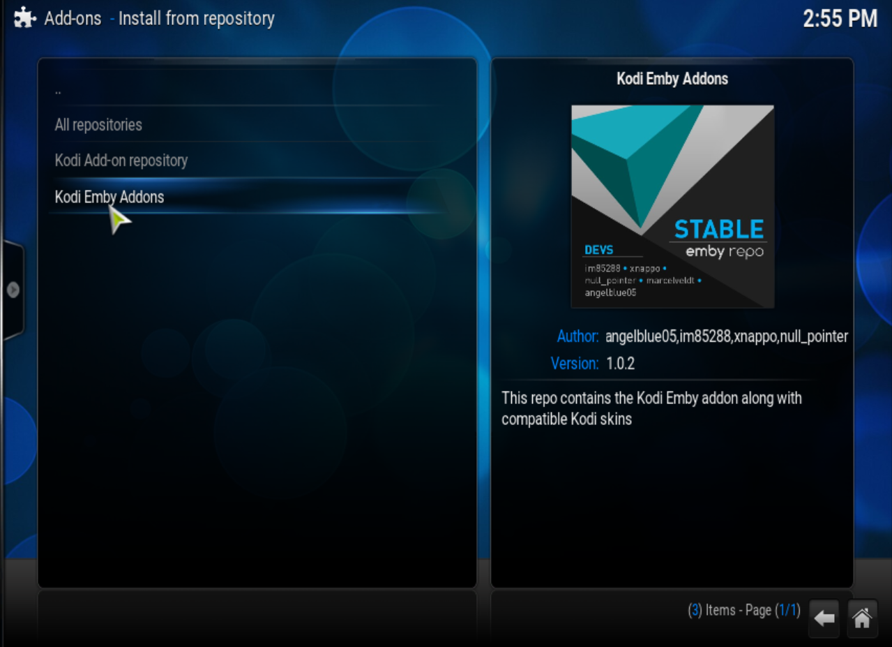 Step 5: Navigate to System > Add-ons > Install from Repository > Kodi Emby stable/beta add-ons