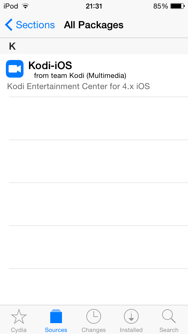 Step 5: Tap on 'All Packages' and then on 'Kodi-iOS'.