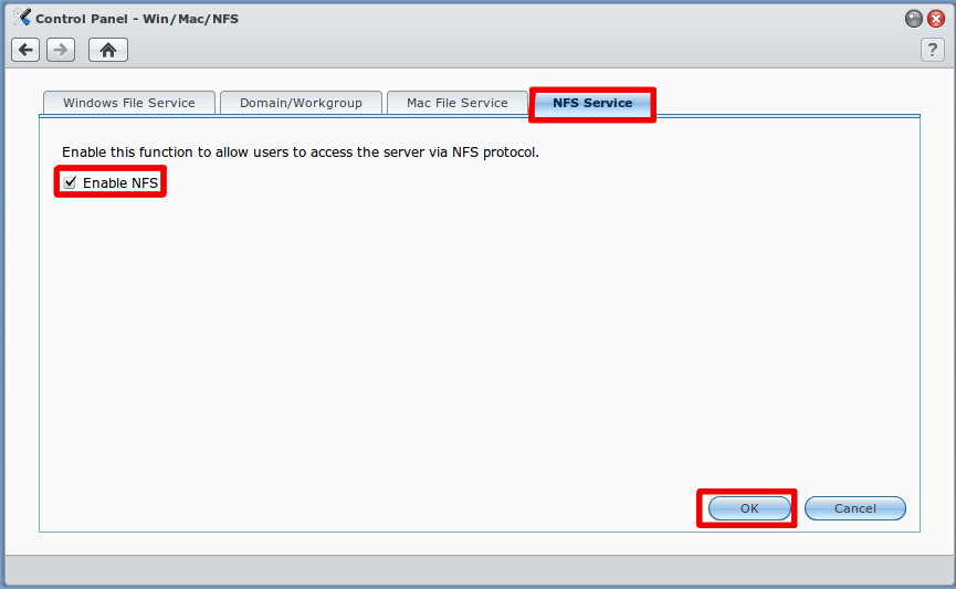 Step 4: NFS Services --> Enable NFS --> OK