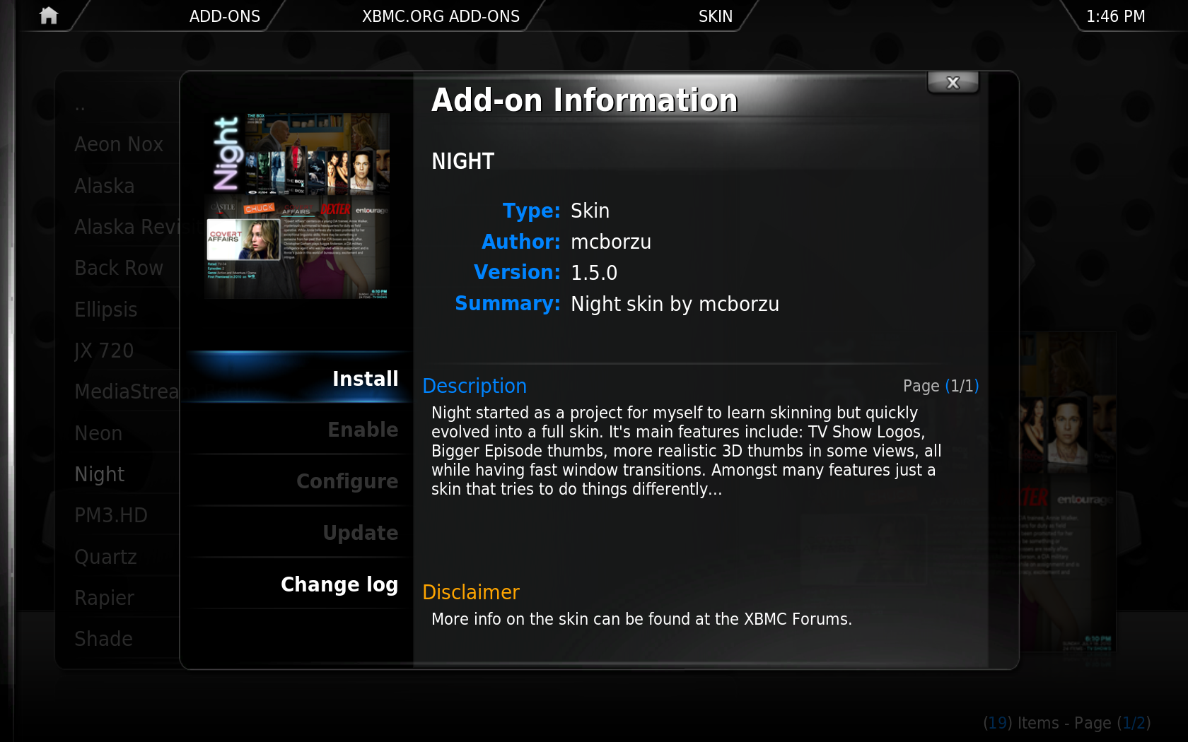 Step 4: Click the skin you want to install (in this example it is "Night")