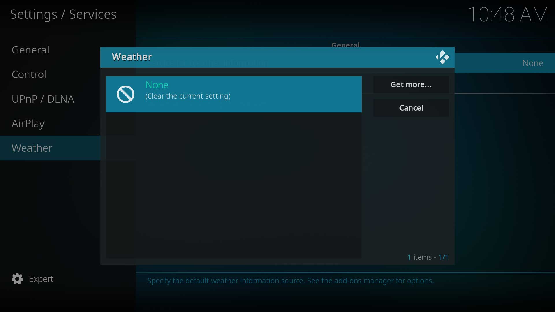 [Image 2] This dialog box shows the currently installed weather add-ons and allows you to choose one to be actively used