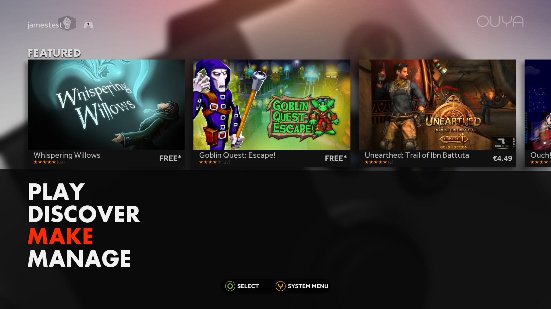 Step 1: First go to the developer section (the Make tab) in Ouya, select Yes or "okay" to enter the developer section.