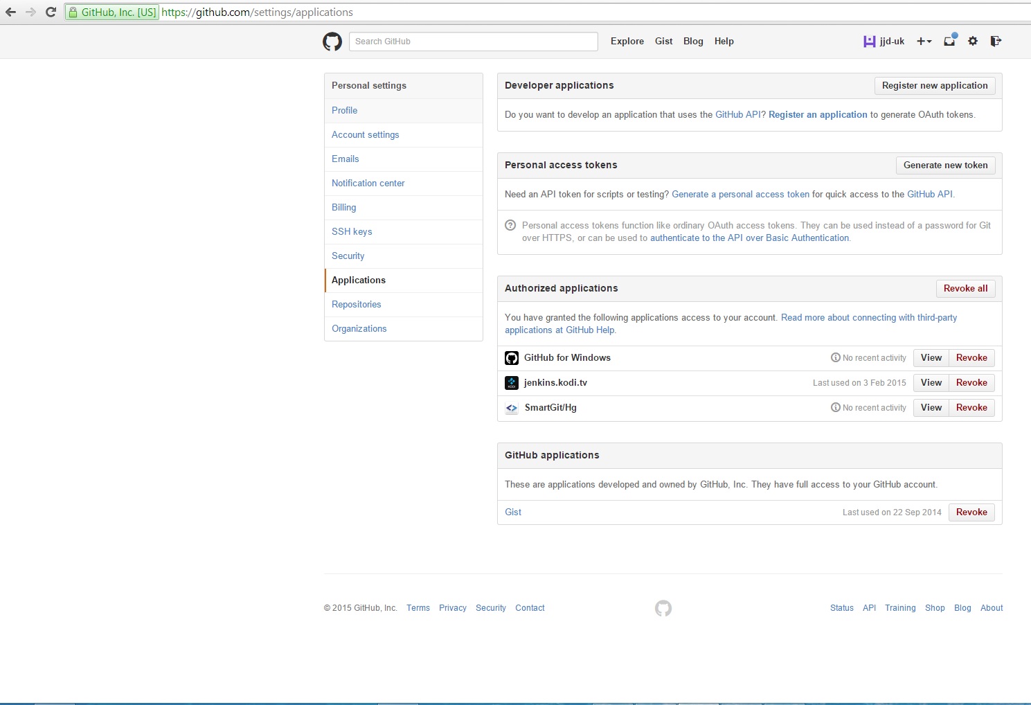 Step 5: Go to your Github "Personal settings" and "Applications" and you should see an entry for "jenkins.kodi.tv"