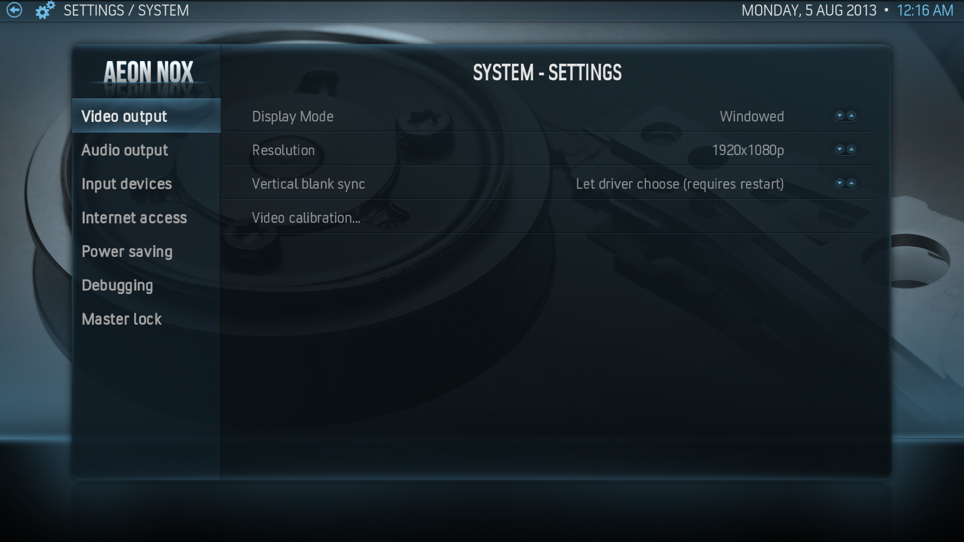 System Settings -> Video Output