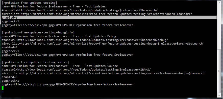 /etc/yum.repos.d/rpmfusion-free-updates-testing.repo: before enabling testing repo