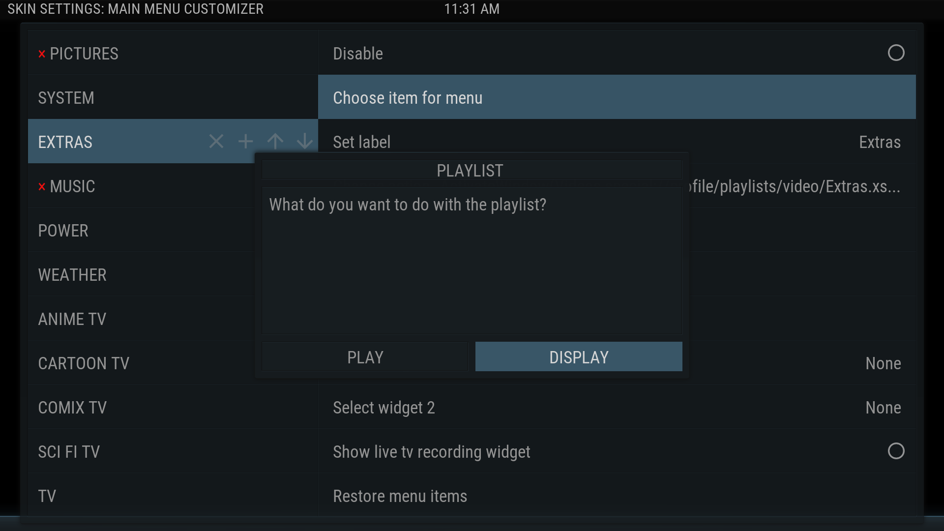 5. In the What do you want to do with the playlist? box, choose Display