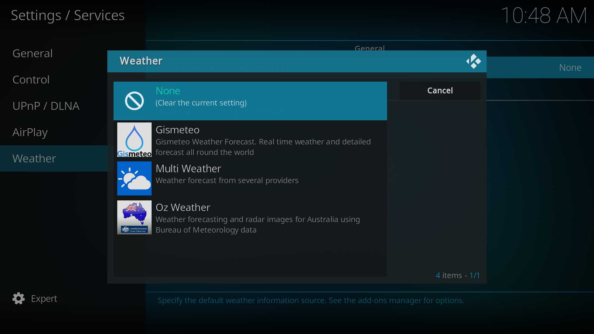 [Image 3] You can install weather add-ons directly from this page by using the Get More... button